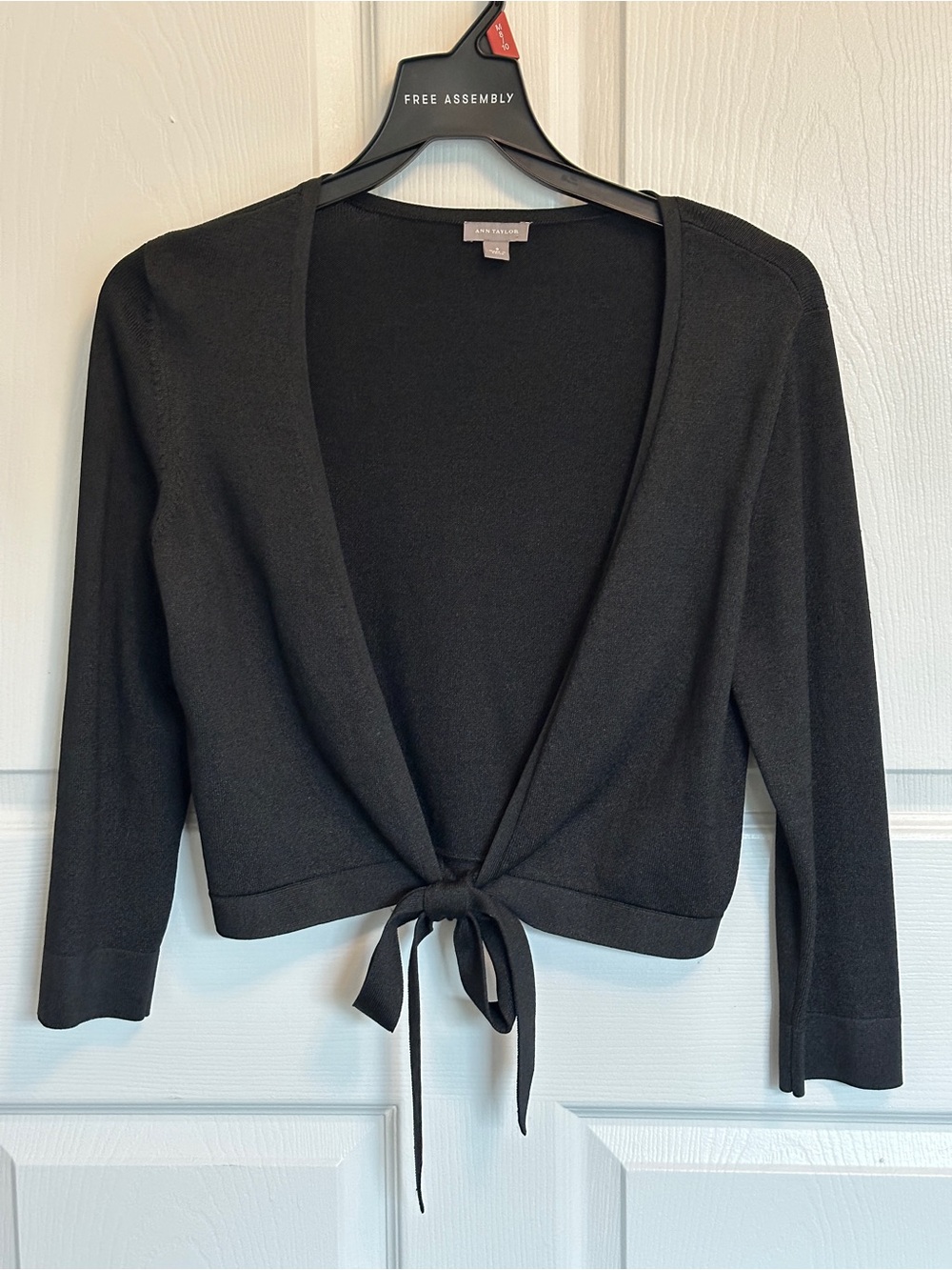 82% Silk, Ann Taylor Black Tie-Front Cropped Cardigan